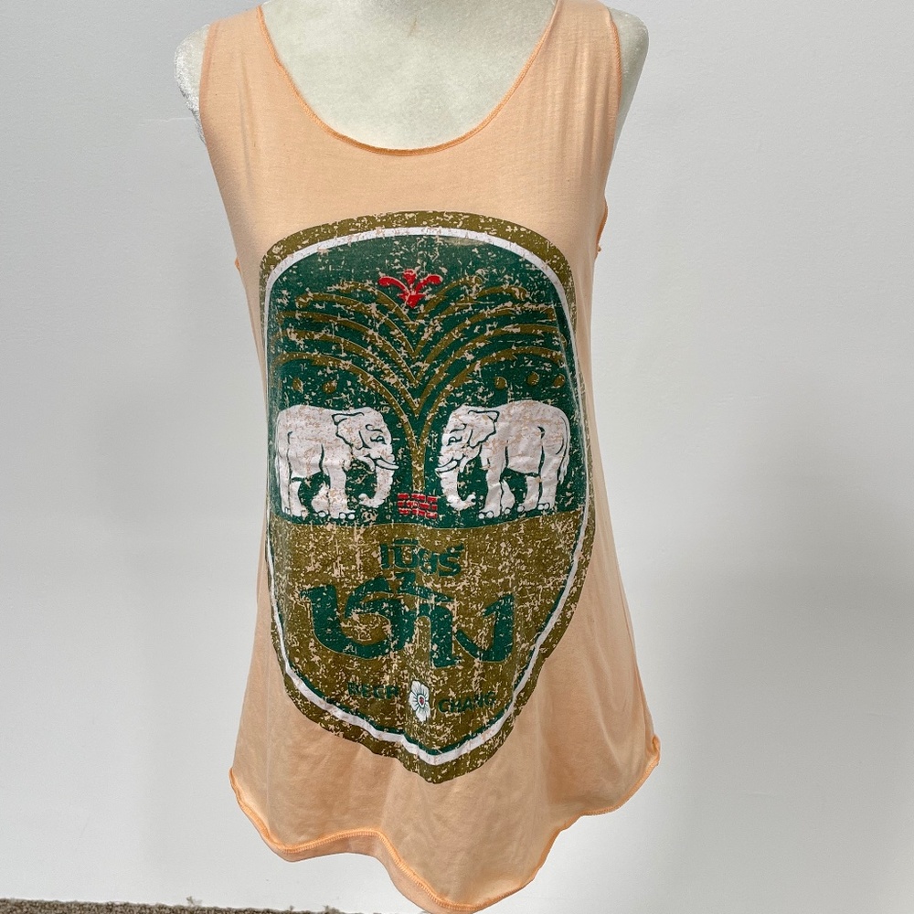 Vintage Thai Change Beer Tank Top Elephant T-shirt Women Size S